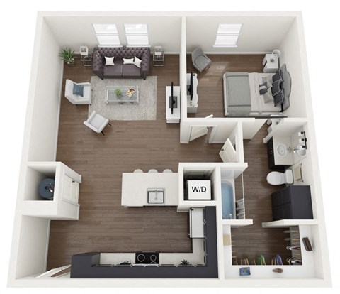 Floor plan for 1 bed, 1 bath, 791 sqft